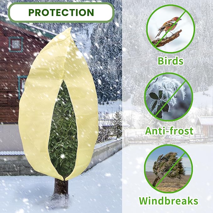 78x41inches Plant Covers Freeze Protection,2 Packs Thickened 2.82oz/yd² Frost Cloth for Outdoor Plants,Winter Tree Covers with Zipper&Drawstring,Plant Blanket for Winter Plant Covers Freeze Protection