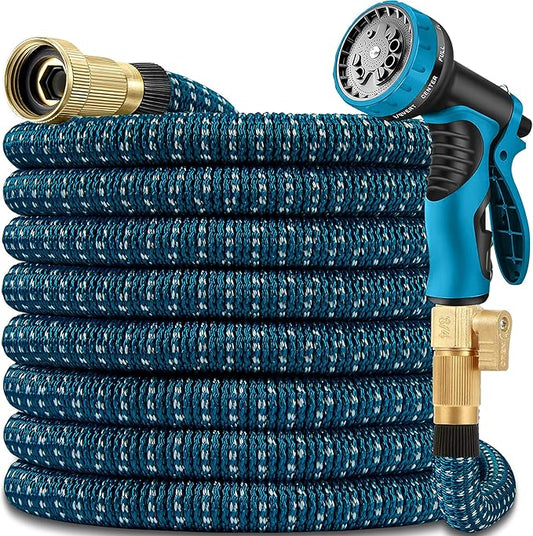 50 ft Expandable Garden Hose with 10 Patterns Nozzle,Kink-Free, Flexible Expanding Water Hoses with 3/4" Solid Fittings and 4-Layer Latex Core - Garden Hoses