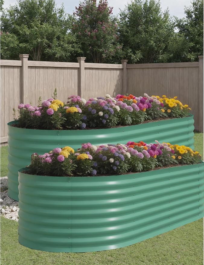 2 Pcs Raised Garden Beds Outdoor 8x4x2 ft - Galvanized Steel Planter Box for Vegetables, Flowers, Rust-Resistant Garden Box, Easy Assembly Raised Beds, Durable Planters for Outdoor Plants, Green