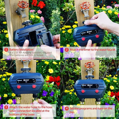 Eden 93442 2-Zone Bluetooth Water Timer for Smart Irrigation - Remote Control via App, Customizable Scheduling, and Water Delay Setting