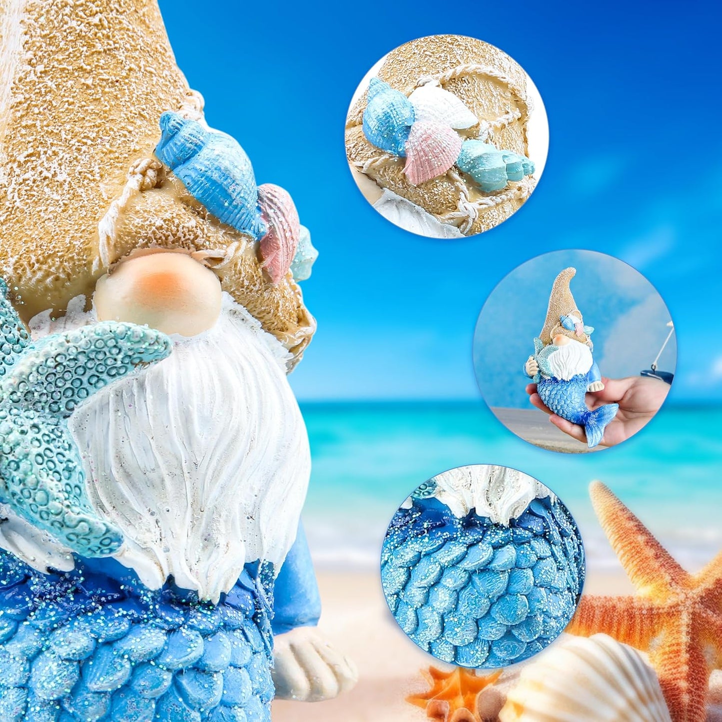 Leekung Mermaid Garden gnome Statue Outdoor Decor,Mermaid gnome Figurine for Outside Indoor Patio Lawn Yard Porch Shelf Bookshelf Edge Table windowsill Decoration,Beach Ocean Sculpture