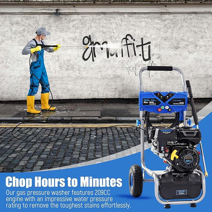 Gas Pressure Washer 3500 PSI, 2.3 GPM Heavy Duty High Power Washer,209CC 7HP Engine with 25Ft Pressure Hose, Axial Aluminum Pump, Soap Tank, 4 Quick Connect Nozzle (Blue)