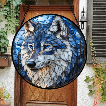 Stained Glass Window Hanging - Funny Wolf Suncatcher Ready to Hang Window Doors Home Decoration and Christmas, Mother's Day Birthday Gifts for Women, Men, and Mom 14.9x14.9 in