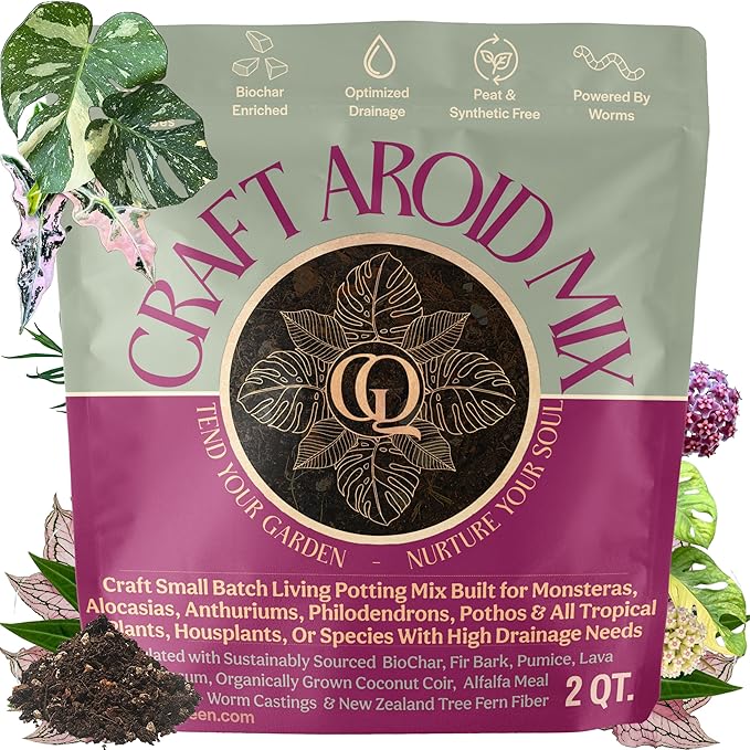 Craft Aroid Potting Mix- Elite Alocasia, Philodendron, Monstera Soil Mix, Chunky, Well Draining Potting Soil for Indoor Plants, All Tropical Plants & Houseplants, Synthetic & Peat Free 2QT