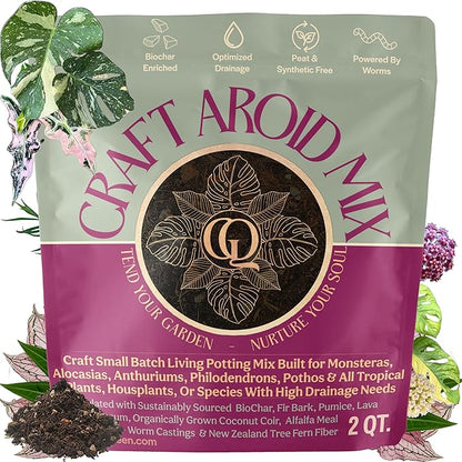 Craft Aroid Potting Mix- Elite Alocasia, Philodendron, Monstera Soil Mix, Chunky, Well Draining Potting Soil for Indoor Plants, All Tropical Plants & Houseplants, Synthetic & Peat Free 2QT