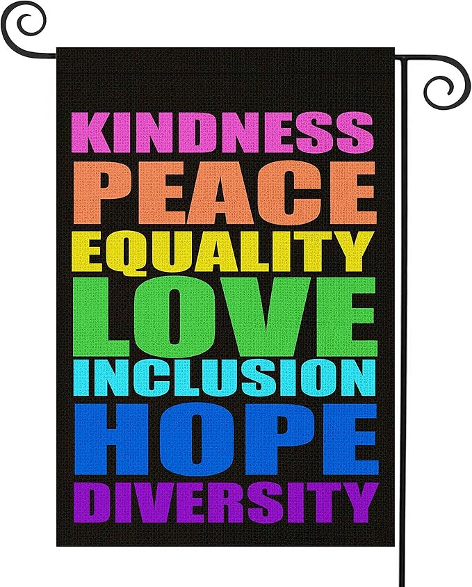 Pride Flag Kindness Peace Equality Love Inclusion Hope Diversity Garden Flag Vertical Double Sided 12.5"X18" Burlap Spring Summer Yard Sign Be Kind Flag Patio Outdoor Decoration