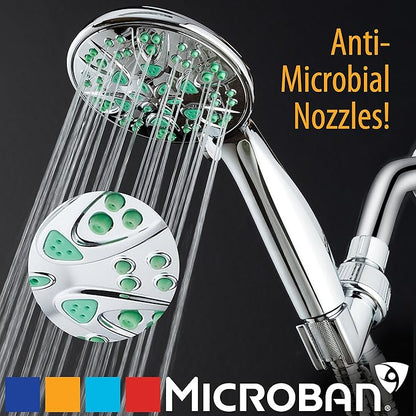 AquaDance Antimicrobial – Anti-Clog High-Pressure 6-Setting Hand Shower with Microban Nozzle Protection from Growth of Mold, Mildew & Bacteria for Stronger Shower! 3 Jet Color Choices – 4" Coral Green