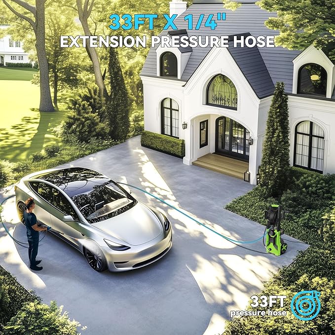 Pressure Cleaner 5000 PSI 3.0 GPM Adjustable Pressure, Power Cleaners Powered with 33ft Pressure Hose, 4 Nozzles and 500ml Foam Cannon, Cleaner Machine for Home, Car, Green