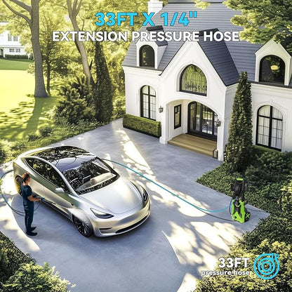 Pressure Cleaner 5000 PSI 3.0 GPM Adjustable Pressure, Power Cleaners Powered with 33ft Pressure Hose, 4 Nozzles and 500ml Foam Cannon, Cleaner Machine for Home, Car, Green