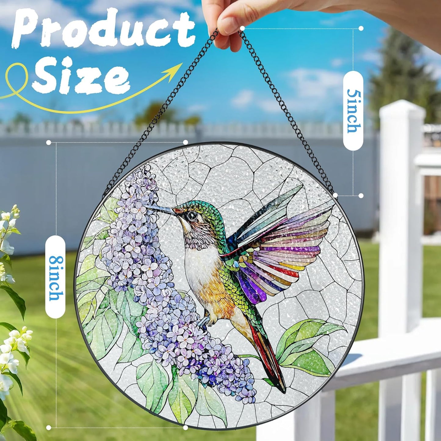 Stained Glass Window Hanging, 8 Inch Hummingbird Sun Catchers, Stained Glass Suncatcher, Window Decor, Gifts for Mothers Day, Birthday, Christmas, Hummingbird Gifts, Gift for Women Mom and Grandma