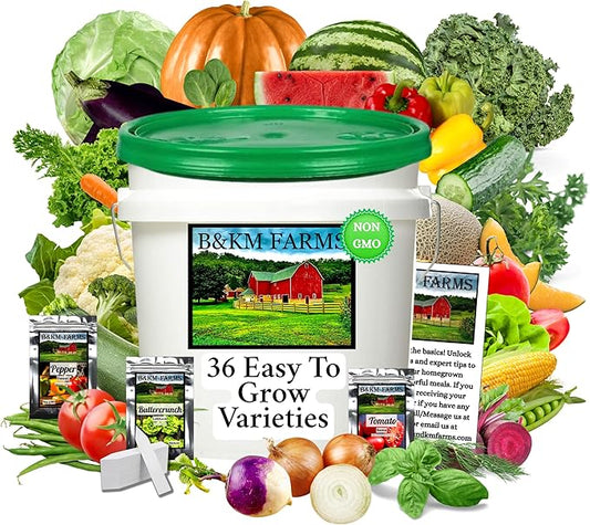 Personal Seed Vault - 38,000+ Survival Seeds, 36 Popular Varieties + Online Growing Guide by B&KM Farms