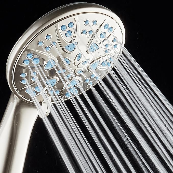 AquaDance Anti-Clog High-Pressure 6-Setting Hand with with Microban Nozzle Protection from Growth of Mold & Mildew for Stronger Shower! Aqua Blue Jets – 1.8 GPM
