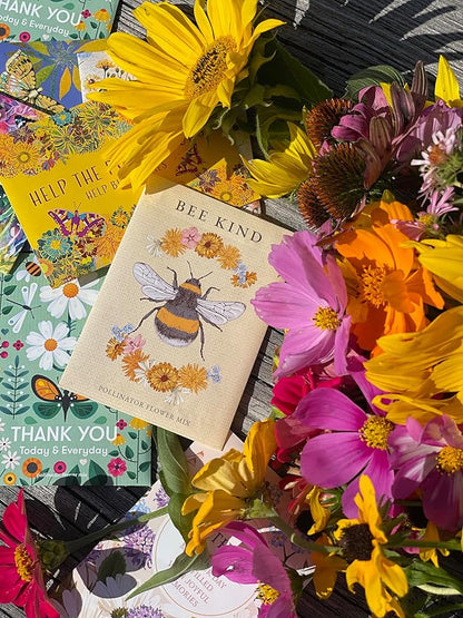 Bentley Seed Co. | Bee Kind Pollinator | Beautiful Bee Art | Environmental Favors Cards for Guests Seed Packets | Pollinator Wildflower Mix Seed Packets | Eco-Friendly Hand Out Gift | 25 Pack