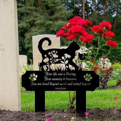 Cat Grave Marker Outdoor Memorial – 12in Metal Pet Memorial Plaque with Garden Cat Silhouette, Weatherproof Headstone for Yard or Indoor Tribute, Sympathy Gift for Loss of Cat