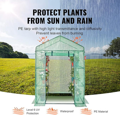 VEVOR Walk-in Green House, 55.5 x 29.3 x 80.7 inch, Portable Greenhouse with Shelves, High Strength PE Cover with Roll-up Zipper Door and Steel Frame, Set Up in Minutes, for Planting and Storage