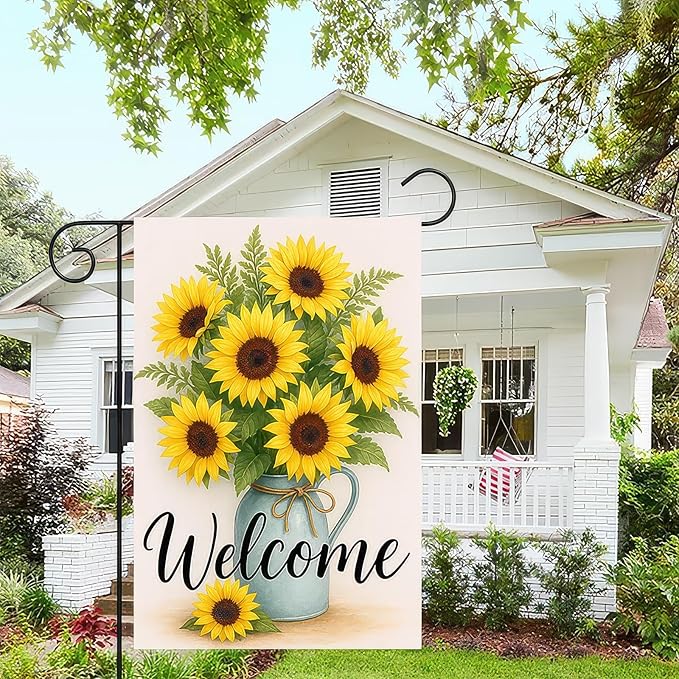 Garden Flags 12x18 Inch Halloween Garden Flag Double-Sided Sunflower Bouquet Welcome Fall Outdoor Yard Sign Porch Lawn Decor Seasonal Autumn Flowers Thanksgiving Decor