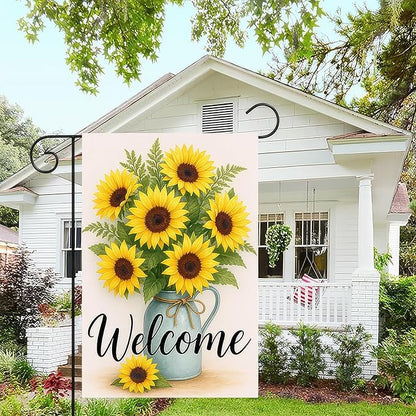 Garden Flags 12x18 Inch Halloween Garden Flag Double-Sided Sunflower Bouquet Welcome Fall Outdoor Yard Sign Porch Lawn Decor Seasonal Autumn Flowers Thanksgiving Decor