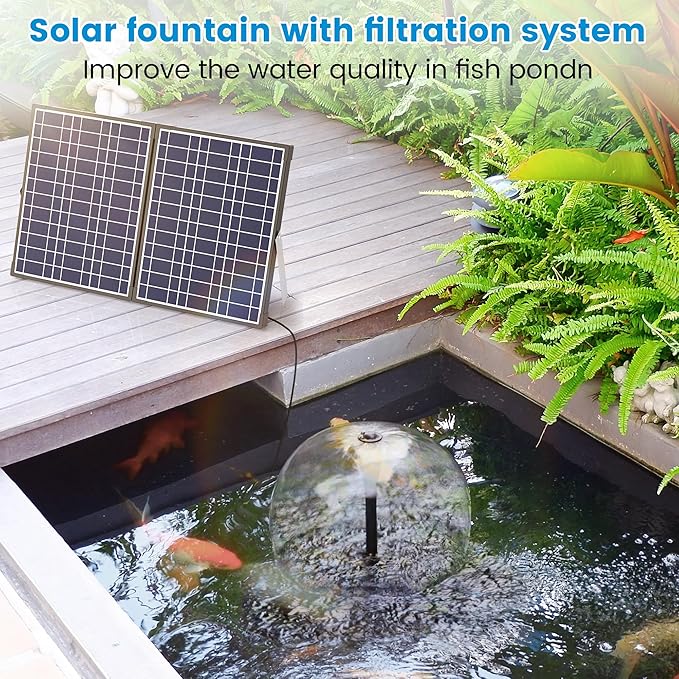 NFESOLAR Solar Pond Filter Pump Kit for Outdoor Pond, 30W Solar Water Fountain with 200 GPH Submersible Pump, 4 Sprayers, 16.4ft Cable, 6.6ft Tubing for Koi Pond, Fish Tank and Garden Water Features