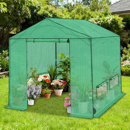 COOS BAY 8x8 FT Portable Walk-in Greenhouse, Pop up Outdoor Green House with Power Access Openings, Zippered Doors & Windows, Durable PE Cover, Green