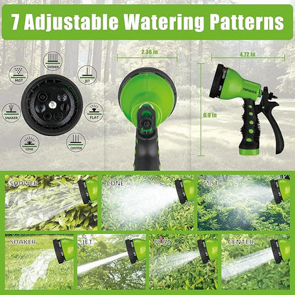 Garden Hose Nozzle Sprayer– this high heavy-duty spray nozzle offer 7 watering patterns for watering plants, lawns & gardens, washing cars, household cleaning and showering pets. (Green)