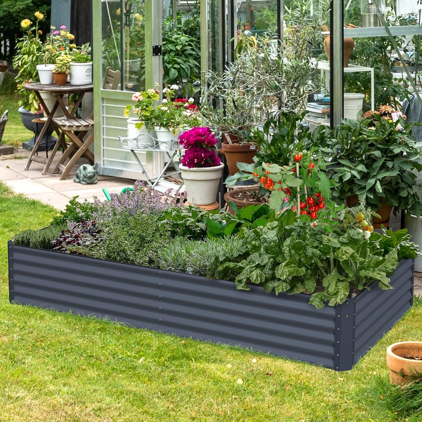 Galvanized Raised Garden Bed Box Planter for Outdoor Plants 17" Extra Tall Raised Garden Beds Outdoor Garden Boxes Outdoor Raised Metal Raised Garden Beds for Vegetables 96"X48"X17", Midnight Grey
