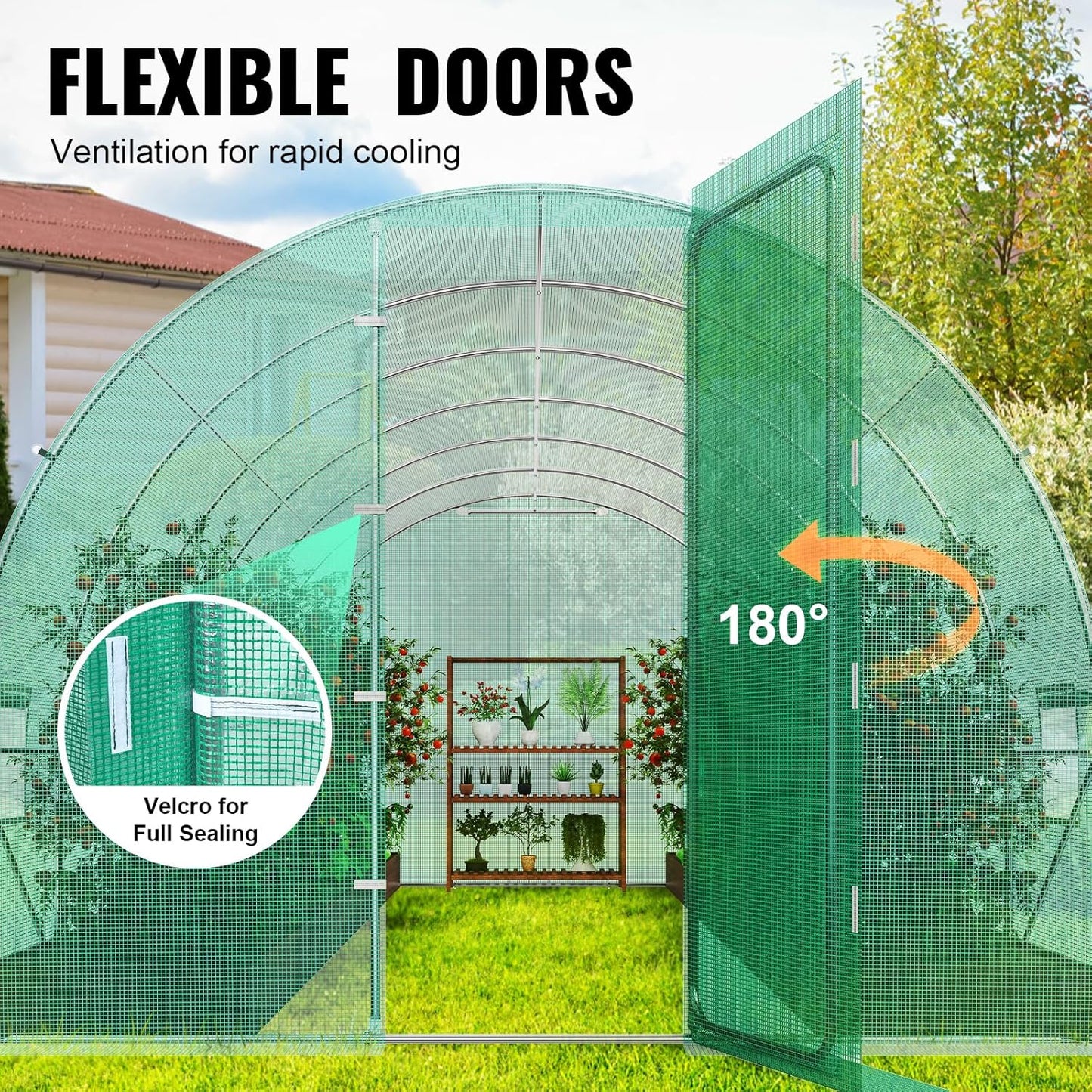 VEVOR Walk-in Tunnel Greenhouse, 19.4x9.7x7.4 ft Hoop House Greenhouse Tunnel, Plant Hot House with Galvanized Steel Frame, Green PE Cover, Swing Door and 12 Roll-up Windows for Outdoor