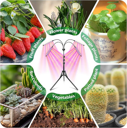 LED Grow Lights for Indoor Plants Full Spectrum with 15-63 inches Adjustable Tripod Stand, Red Blue White Floor Grow Lamp with 4/8/12H Timer with Remote Control