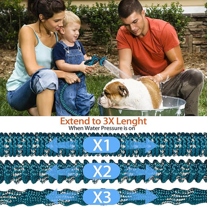 50 ft Expandable Garden Hose with 10 Patterns Nozzle,Kink-Free, Flexible Expanding Water Hoses with 3/4" Solid Fittings and 4-Layer Latex Core - Garden Hoses