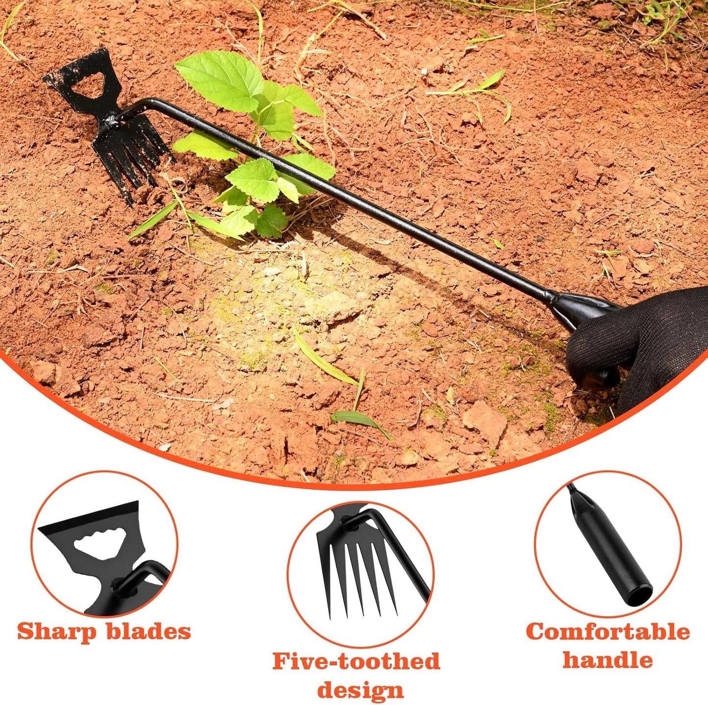 Weed Puller Tool Garden Weed Pulling Tool, 4-Tine Manganese Steel Weeder Tool - Black Coated Forged Portable Garden Hand Weeder for Farm, Orchard & Garden (2Pack)