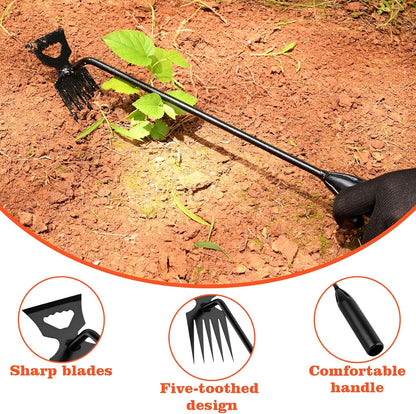 Weed Puller Tool Garden Weed Pulling Tool, 4-Tine Manganese Steel Weeder Tool - Black Coated Forged Portable Garden Hand Weeder for Farm, Orchard & Garden (2Pack)