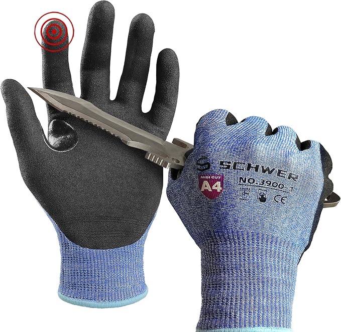 Schwer A4 AIR-SKIN Cut Resistant Work Gloves AR3900 with Extreme Lightweight & Thin, Grip Gloves for Fishing, Refined Work, Mechanic, Gardening, Touch-Screen, Non-PFAS, 3D-Comfort Fit, 1 Pair, L