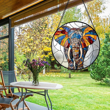 Stained Glass Window Hanging, Colorful Elephant Sun Catcher for Door Home Decor Animal Suncatcher Christmas Mother's Day Birthday Gifts for Women Men Mom and Nana 9.8 in