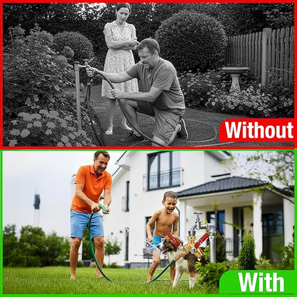 Premium 2 Way Brass Hose Splitter 3/4" Heavy Duty Leakproof Y Valve Garden Faucet Spigot Splitter Easy Long Handles With Extra Fittings and Teflon