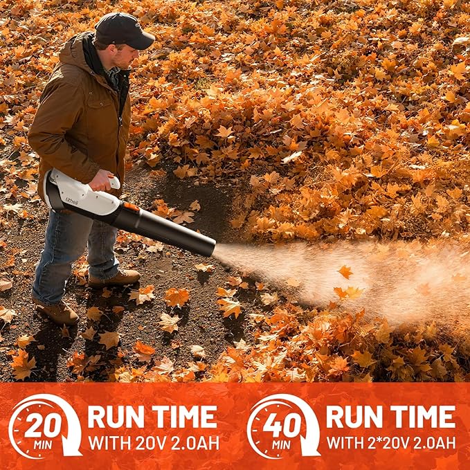 Litheli 20V Cordless Leaf Blower Battery Powered Leaf Blower, 2.0 Ah Battery Lightweight 2 Speed Mode Electric Blowers for Lawn Care, Patio, Snow, Dust, Blowing Leaves