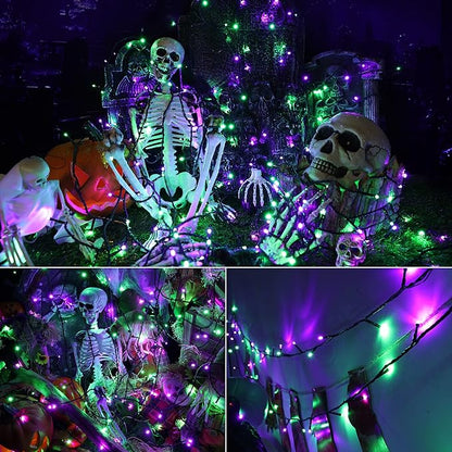Brizled Purple & Green Halloween Lights, 78.74ft 240 LED Spooky Light String Extendable, 8 Modes Halloween Lights, Plug-in Purple Green Fairy Light with Timer for Indoor Outdoor Tree Decor