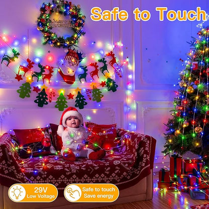 Ollny Christmas Lights Outdoor 600LED 197FT, Multicolor Christmas Tree Lights IP67 Waterproof, Plug in Fairy Lights with Remote 8 Modes Timer, Xmas Light for Indoor House Holiday Decor