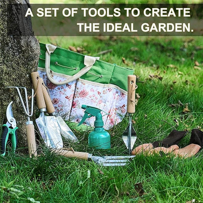 Gardening Tools – 9-Piece Garden Tools Set with Heavy-Duty Stainless Steel Hand Tools, Durable Storage Bag & Anti-Slip Rubber Gloves, Ideal Gardening Gifts for Women