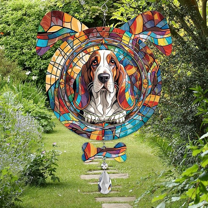 Basset Hound Dog Ears Wind Spinner, Basset Hound Wind Spinner Hanging for Yard and Garden