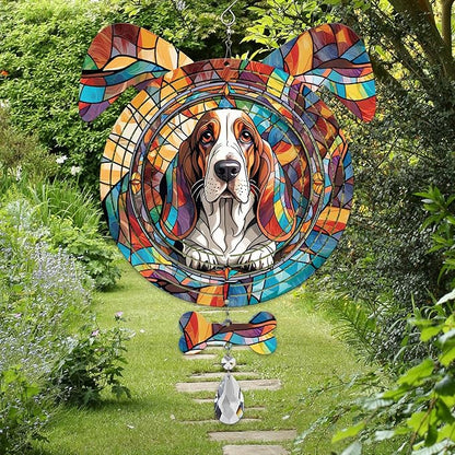 Basset Hound Dog Ears Wind Spinner, Basset Hound Wind Spinner Hanging for Yard and Garden
