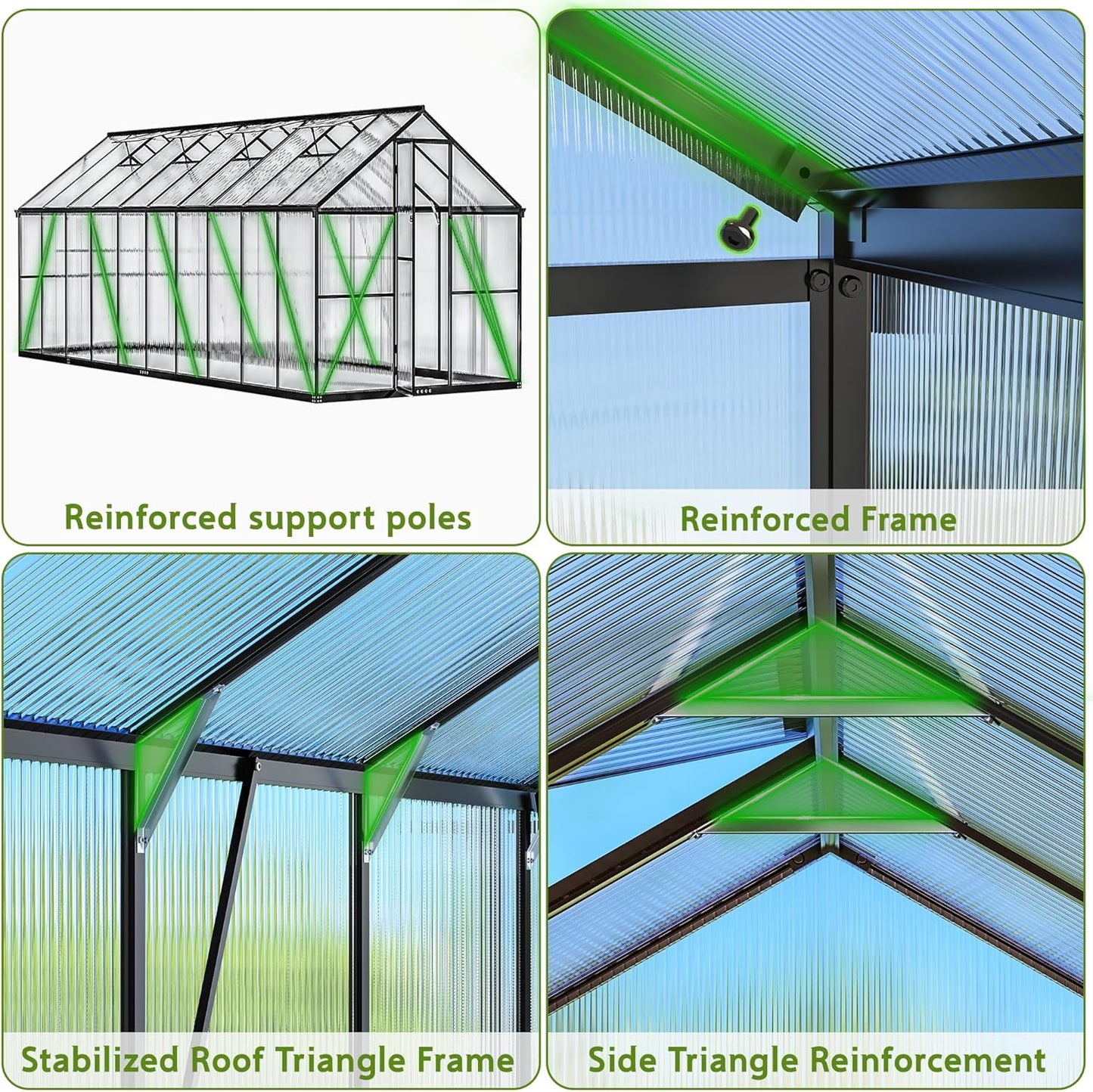 Wanan 20x8FT Greenhouses for Outdoors, Quick Assembly Polycarbonate Green House with UV Protection, Heavy Duty Windproof Aluminum Frame, Adjustable Roof Vent for Backyard or Outdoor Garden Use