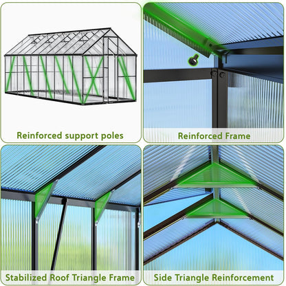 Wanan 20x8FT Greenhouses for Outdoors, Quick Assembly Polycarbonate Green House with UV Protection, Heavy Duty Windproof Aluminum Frame, Adjustable Roof Vent for Backyard or Outdoor Garden Use