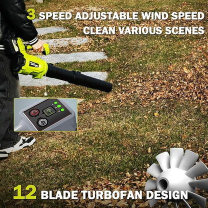 Leaf Blower Cordless,2 x 21V 6.0Ah Battery and Charger, 650CFM Electric Cordless Leaf Blower, 3-Variable Speed & Turbo Mode, Blowers for Lawn Care