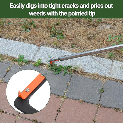 58in Crack Weeder with Spring Steel L-Shaped Blade Adjustable Stainless Steel Handle Garden Crevice Weeding Tool for Sidewalks, Driveways, and Patios