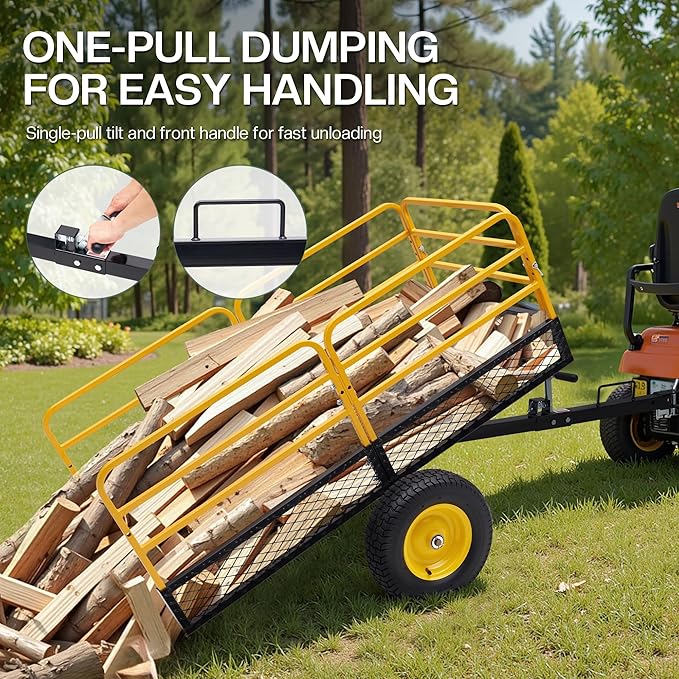 Jocisland Heavy Duty Garden Utility Trailer, 1500 Lbs 20 Cu.Ft ATV UTV Trailer Tow Behind Dump Cart with Removable Sides and Convenient Handle, Yard Lawn Mower Cart for Tractor