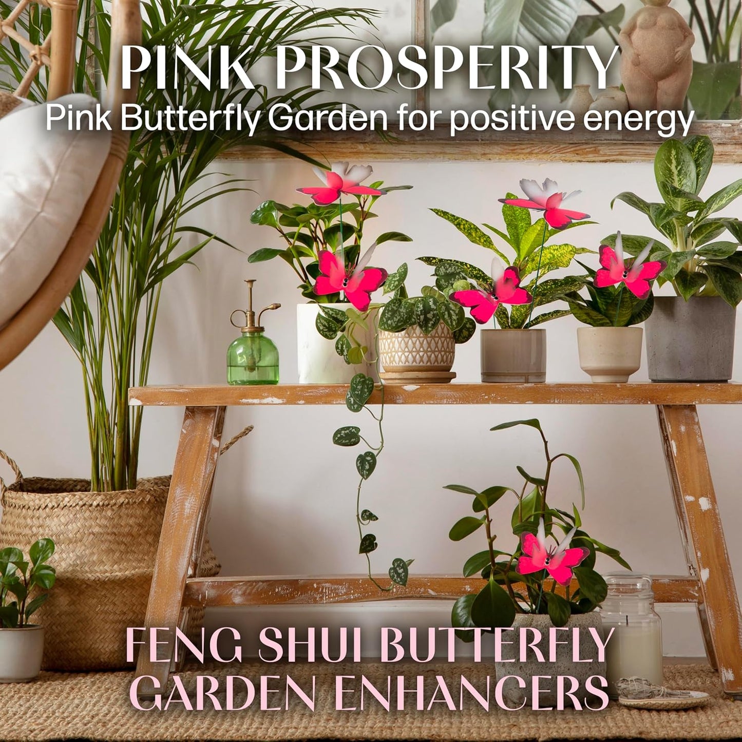 Handmade Butterfly Garden Stakes – Set of 7 Glowing Pink Decorative Butterflies Idea for Garden & Nature Lovers – Outdoor & Indoor Garden Decor – Air Aquarium Handmade by Kushner