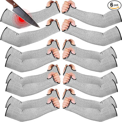 JaGely 6 Pairs Level 5 Cut Resistant Sleeves with Thumb Hole 18 Inches Arm Protection Sleeve Farmer Gardening (Gray)