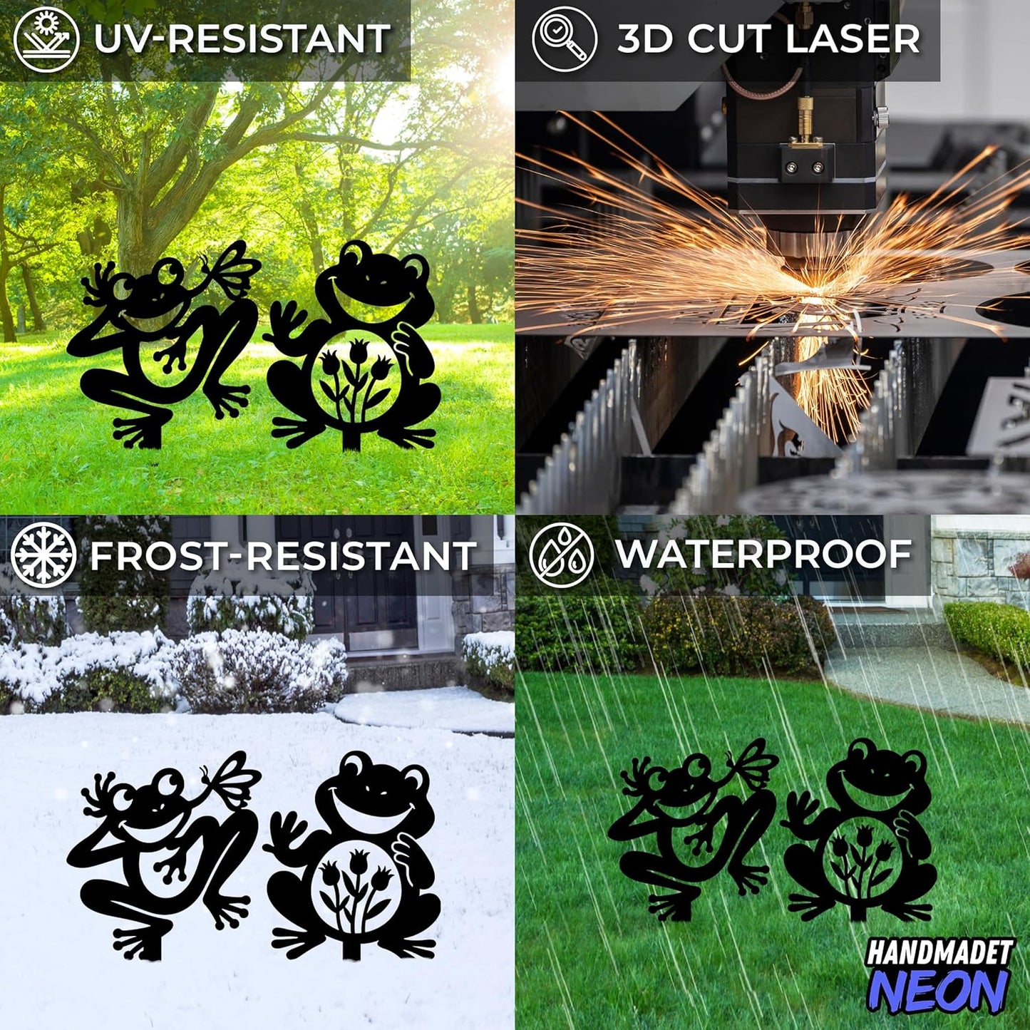 Personalized Frogs Garden Stakes Combo 2 Set, Custom Metal Gardening Markers, Decorative Outdoor Yard Sign, Art Decor Gifts for Animal Lovers, Grandmother, Grandfather, Mom, Dad