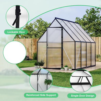 6'x7' Aluminum-Framed Polycarbonate Greenhouse, Heavy Duty Polycarbonate Greenhouse with Quick Setup Structure and Roof Vent, Large Enhanced Aluminum GreenhouseKit for Outdoors
