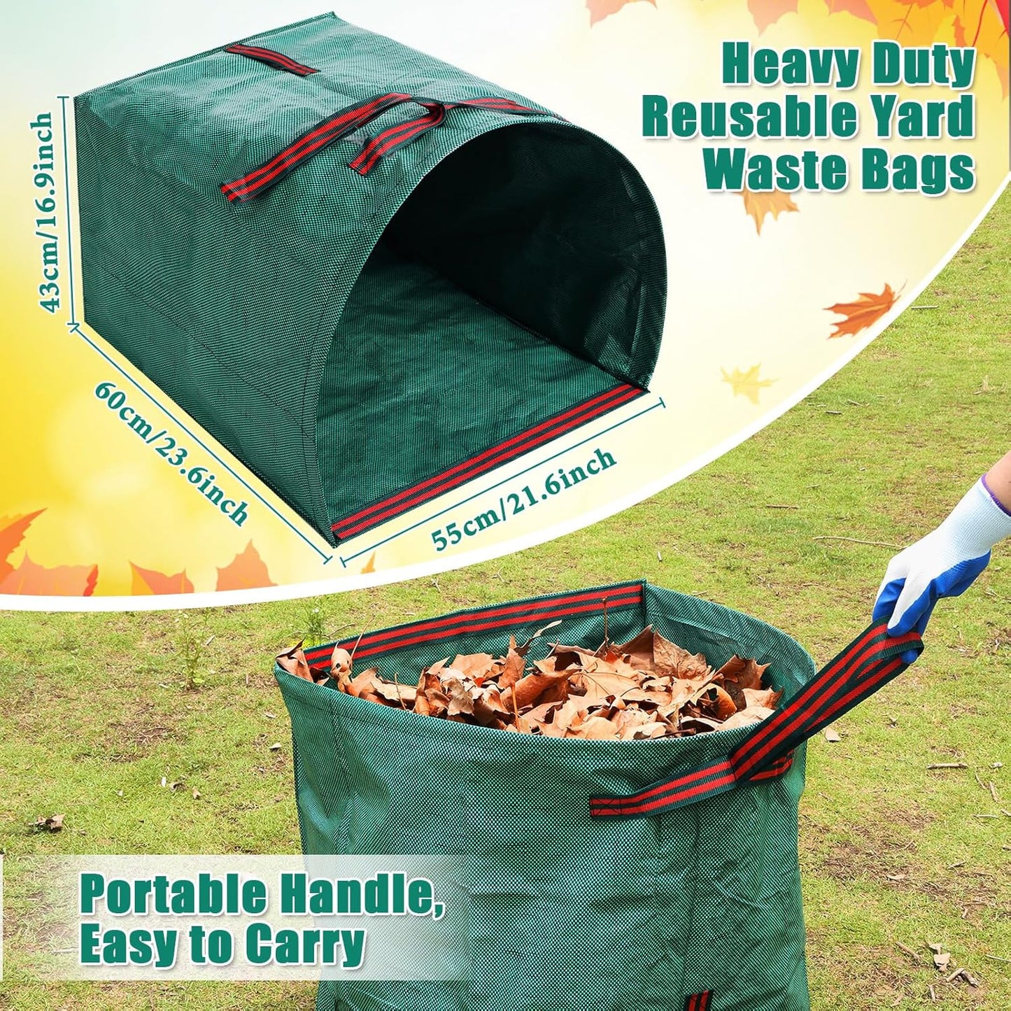 2 PCS 40 Gallon Leaf Collector - Heavy Collapsible Lawn & Leaf Bags, Leaves Pick up Tool Reusable Yard Waste Bags, Large Yard Dustpan Type Garden Bag for Leaves, Debris, Lawn Trash, Clippings, Grass