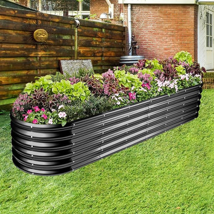 Land Guard 8×2×1.5ft Galvanized Raised Garden Bed Kit, Raised Garden Boxes Outdoor, Oval Metal Raised Garden Beds for Vegetables, Gray